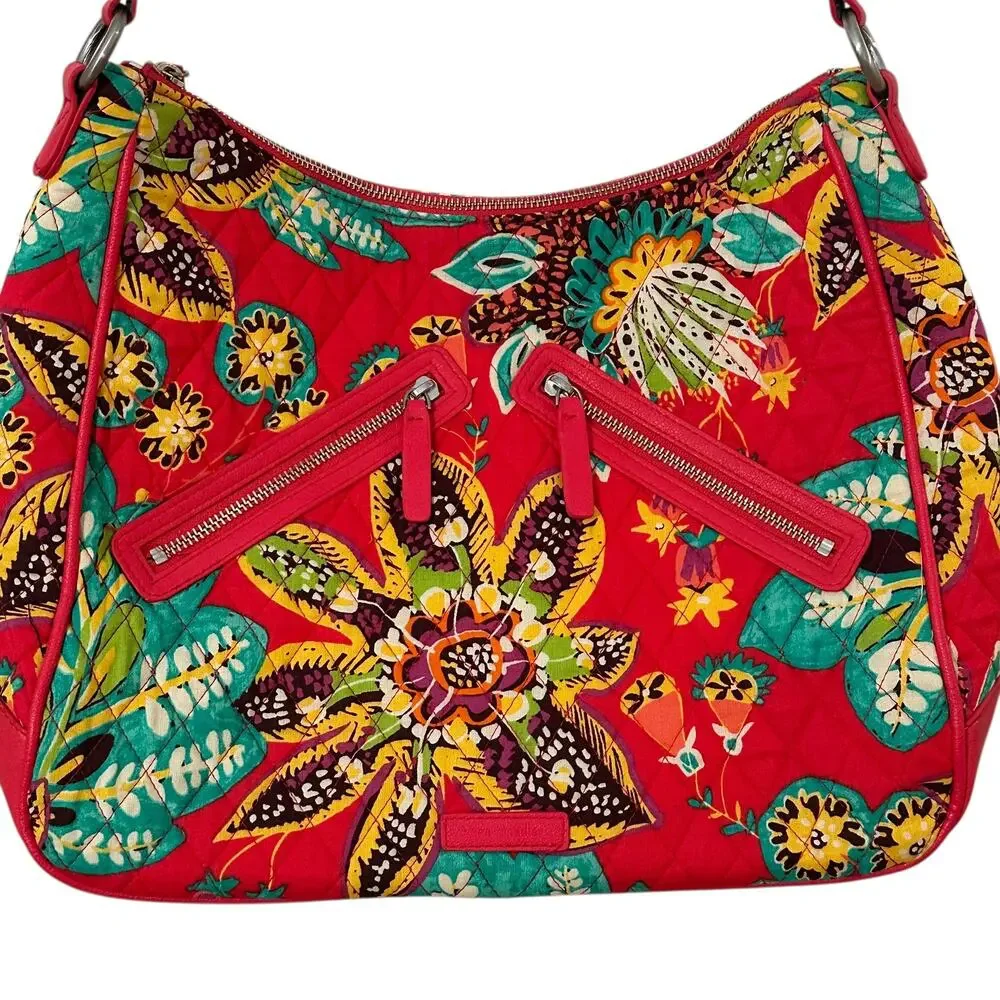 Vera Bradley NEW Vivian Hobo Bag Red Rumba Red Floral Print Crossbody Tote Purse